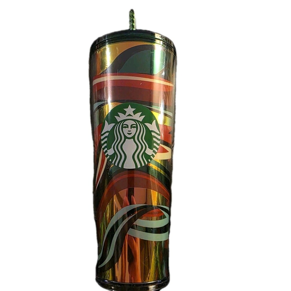 New Starbucks 2021 Winter Holiday Mulit Color Swirl 24oz Cold Cup Tumbler